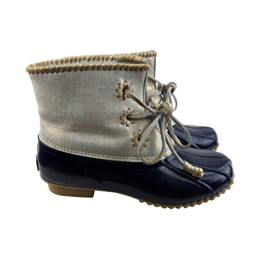 Jack Rogers Chloe Duck Boots Navy Blue Gold‎ Metallic Shimmer Womens Size 7